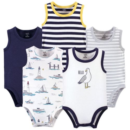 Touched By Nature Baby Boy Organic Cotton Bodysuits 5pk, Seagull, 0-3 Months