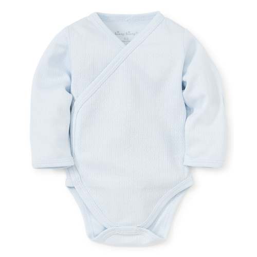 Blue Pointelle Long Sleeve Bodysuit- Blue 0-3