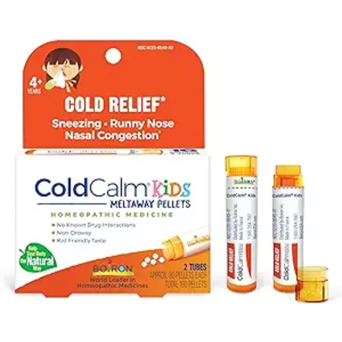 Boiron ColdCalm Kids Pellets for Relief of Common Cold Symptoms Such as Sneezing, Runny Nose, Sore Throat, and Nasal Congestion - 2 Count (160 Pellets)