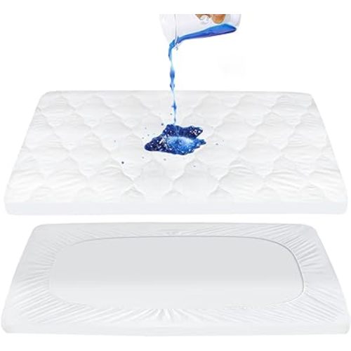 Pack and Play Mattress Pad Sheets Cover Waterproof, Soft Quilted Fit Graco Pamo Babe Pack and Play Mattress Protector 27" X 39", Baby Portable Mini Cribs and Foldable Mattresses Pad