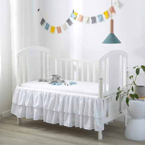 JSD White Ruffled Crib Bed Skirt Double Layer Nursery Toddler Dust Ruffle Bedding Skirt 14" Deep Drop