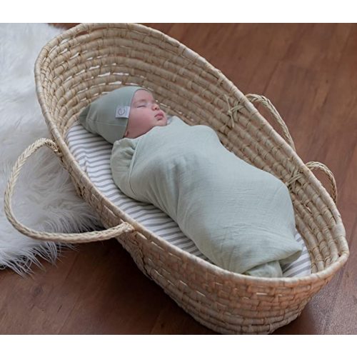 Ely's & Co. Patent Pending Waterproof Bassinet Sheet, No Need for Bassinet Mattress Pad Cover, 2 Pack Neutral Taupe Grey Splash & Stripes,for Baby Girl and Boy