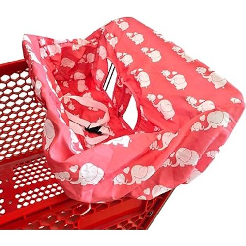 Portable Shopping Cart Cover | High Chair and Grocery Cart Covers for Babies, Kids, Infants & Toddlers ✮ Includes Free Carry Bag ✮ (Simple Pink Elephant)