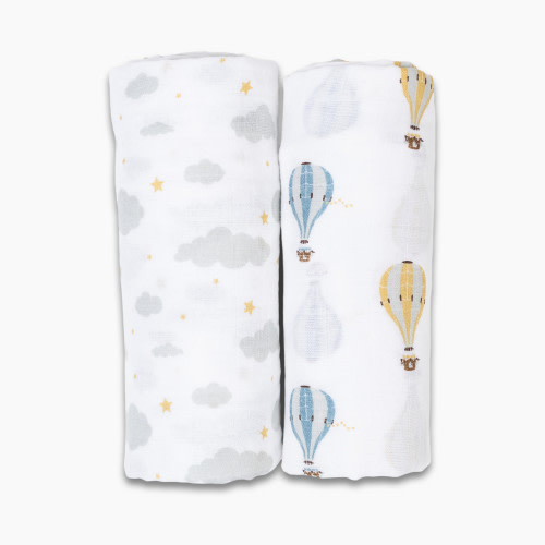 Lulujo Muslin Swaddles (2 Pack) - Hot Air Balloon, 2