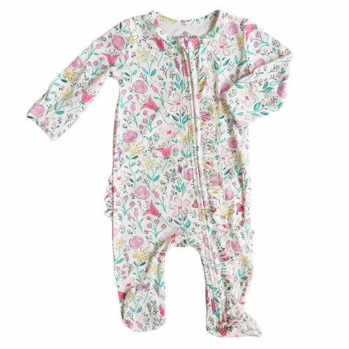 Paris Petals Ruffle Zipper Footie