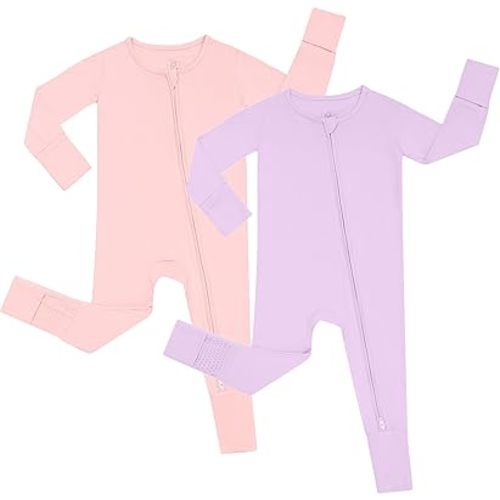 JunNeng Rayon of Bamboo Baby Sleeper with Mittens Cuffts Feet & Non-Slip Design, 2 Way Zipper Pjs Sleep'N Play Romper