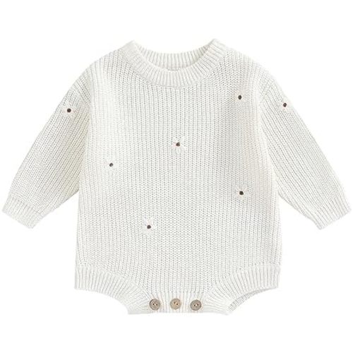 woshilaocai Baby Boy Girl Sweater Oversized Long Sleeve Romper Warm Crewneck Bodysuit Knitted Winter Clothes