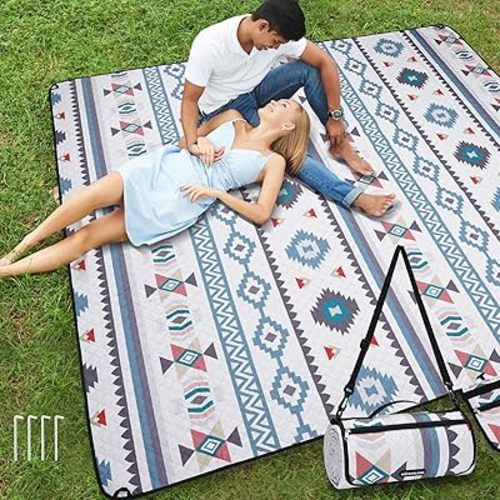 Picnic Blankets Extra Large - Beach Blanket Waterproof Sandproof with Shoulder Strap, Machine Washable, Outdoor Blanket with Stakes for Grass Concert, Park, Lawn,Travel,Spring Summer. Navy