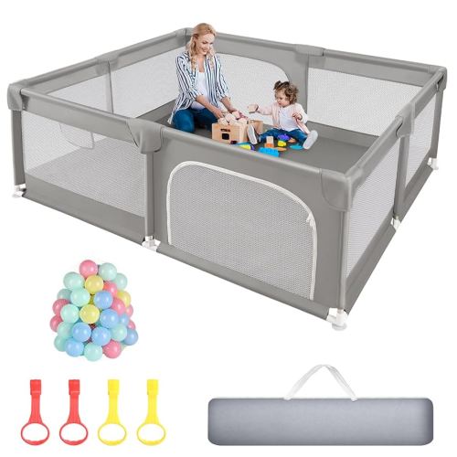 Sour Lemon Baby Playpen 79x71 inch Extra Large Playpen for Babies and Toddlers, Baby Fence Play Pen Yard with Safety Gate Fence with 50 Ocean Balls 4 Pull Rings for Kids Indoor Outdoor