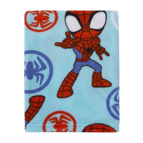 Nojo Marvel Spidey Light Blue, Red And White Super Soft Plush Toddler Blanket