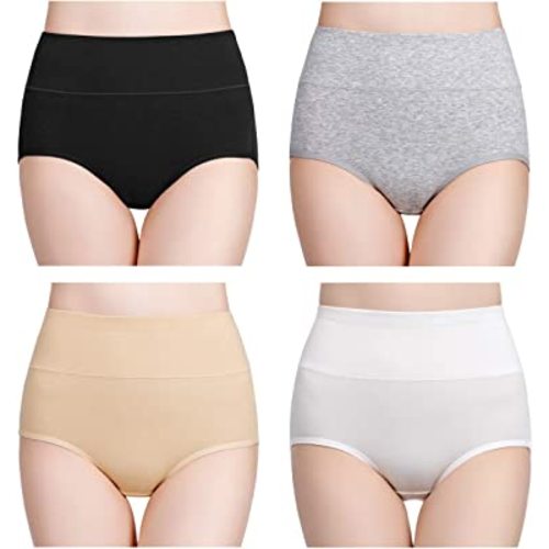 wirarpa Women's Cotton Underwear High Waisted Ladies Panties Full Coverage Briefs 4 Pack (Regular & Plus Size)