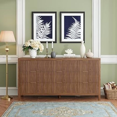 9 Drawers Dresser, Modern Large Chest Mid Century Modern Dresser TV Stand, Storage Organizer Dresser with Solid Natural Wood Legs for Bedroom, Living Room, Hallway, Walnut Oak