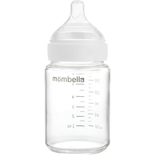 Mobella Classic Glass Baby Bottles for 0 3 6 Months with Slow Flow Nipple, Anti Colic Feeding Bottle, Two Air Free Vent Newborn Bottles for Breastfeeding Babies, Infant Bottles, 6 oz/180 ML, Ivory