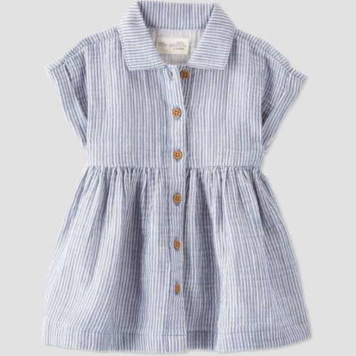 Little Planet by Carter’s Organic Baby Girls' Gauze Striped Dress - Blue, Size: 12M