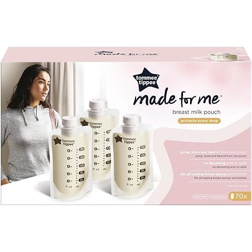 Tommee Tippee Breast Milk Pouches (70 Count) Compatible with All Leading Breast Pumps and Bottle Nipples, BPA-Free