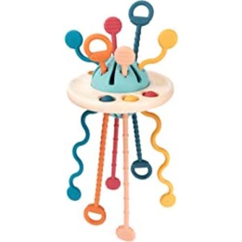 Baby Sensory Montessori Silicone Toy for 6-12 Months, Travel Pull String Toy for 12-18 Months, Developing Fine Motor Skill, Multi-Sensory Activity Toy for 1 Year Old, Birthday Gift for Toddlers