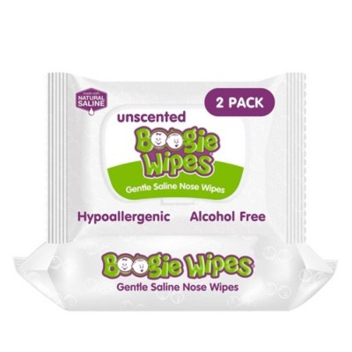 Boogie Wipes Saline Nose Wipes Unscented - 90ct: Pull-Out Dispenser, Contains Vitamin E, Hypoallergenic