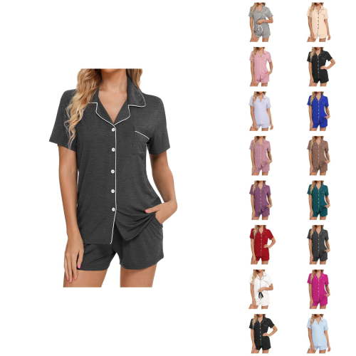 Cotton Lounge Set – Summer Pajamas Women Womens Pajamas Set Short Sleeve Sleepwear Button Down Nightwear Shorts Soft Home Wear Sets