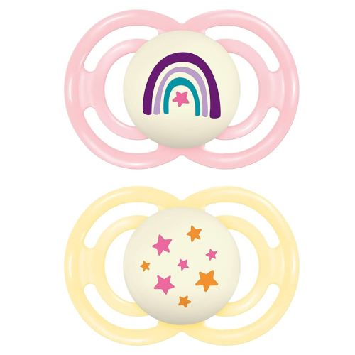 MAM Perfect Night Baby Pacifier, Patented Nipple, Glows in The Dark, 2 Pack, 16+ Months, Pink