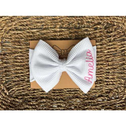 Personalized Embroidered Baby Bow Headwrap: Custom Newborn Gift, Birth Announcement, Bringing Home Baby Girl