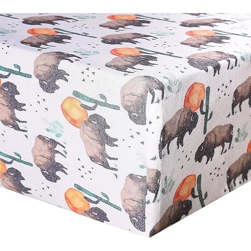Copper Pearl Premium Knit Baby Crib Sheets for Boys and Girls Breathable and Soft, Fitted Crib Sheets for Standard Baby Mattresses, Bison