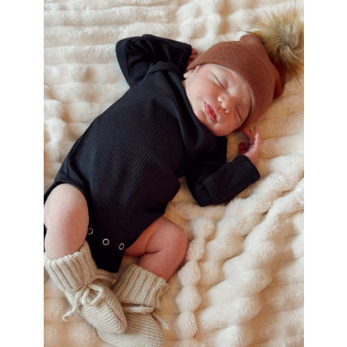 Black / Organic Ribbed Long Sleeve Bodysuit