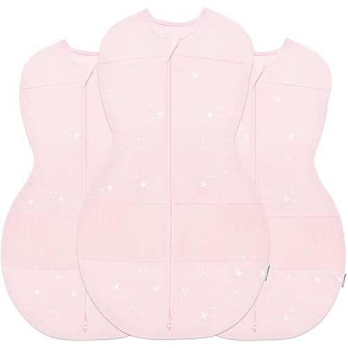 Happiest Baby Sleepea 5-Second Swaddle - 100% Organic Cotton Baby Swaddle Blanket - Doctor Designed Promotes Healthy Hip Development - 3-Pack Bundle (Rose Stars, S, M, L)