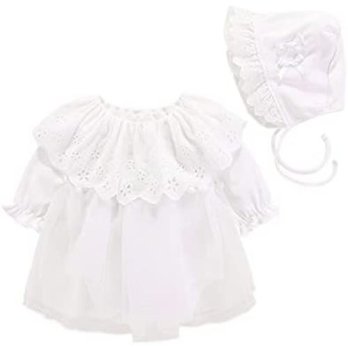 Toddler Baby Girl Long Sleeve Fall Dress Flower Lace Wedding First Birthday Baptism Christening Dresses with Hat Outfit