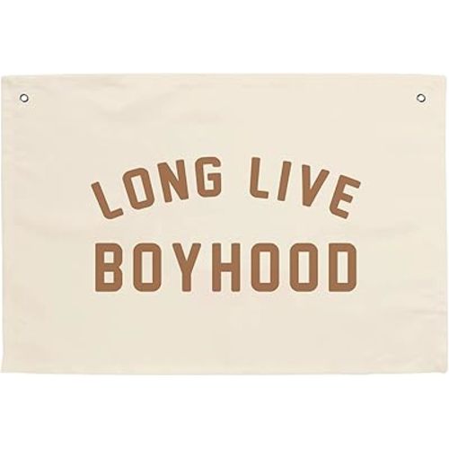 MINI ZOZI Long Live Boyhood Hanging Flag 20X30 Banners Orange Canvas Wall Decor Art Sign Boys Room Boy Bedroom Banner Toddler Playroom Baby Kids Nursery Fabric Flags Tapestry