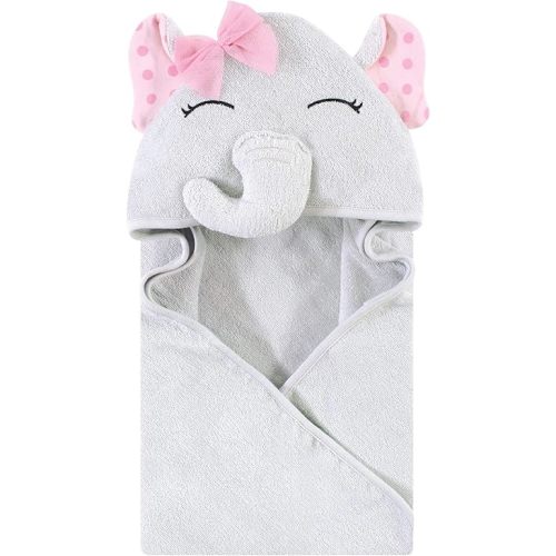 Hudson Baby Unisex Baby Cotton Animal Face Hooded Towel, Pink Dots Pretty Elephant, One Size