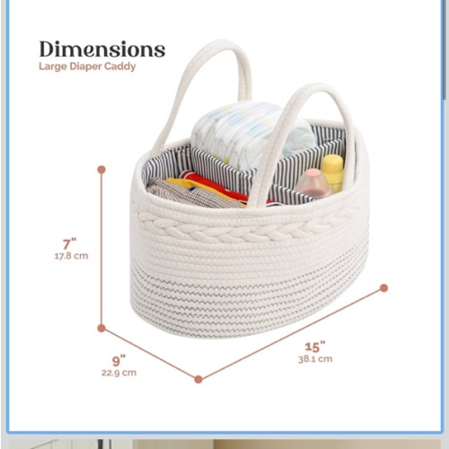 luxury little Diaper Caddy Organizer, Large Cotton Rope Nursery Baby Basket, Changing Table Organizer for Baby Diaper Storage, Portable Car Organizer with Removable Divider, Baby Shower Gifts - White
