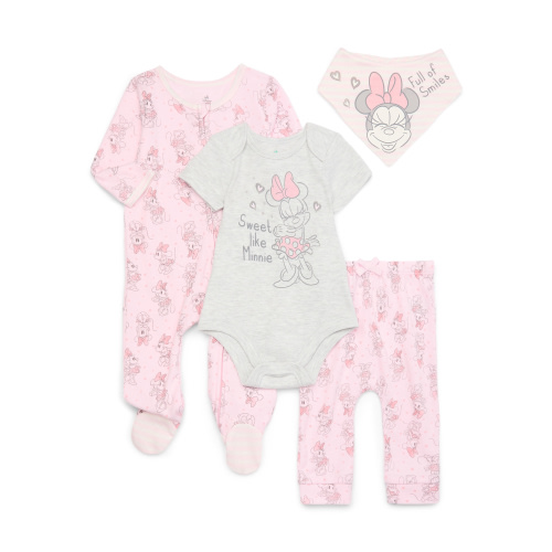 Disney Baby Wishes and Dreams Character Baby Layette Newborn Essentials Gift Set, 4-Piece, Sizes Newborn-6/9 Months