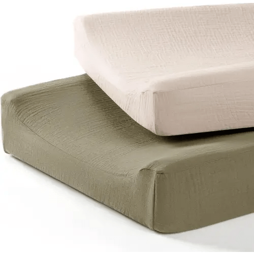 lulumoon Baby Changing Pad Cover: Muslin Diaper Changing Table Pad Cover - Changing Pad Sheets for Girls Boys (Olive+Cream)
