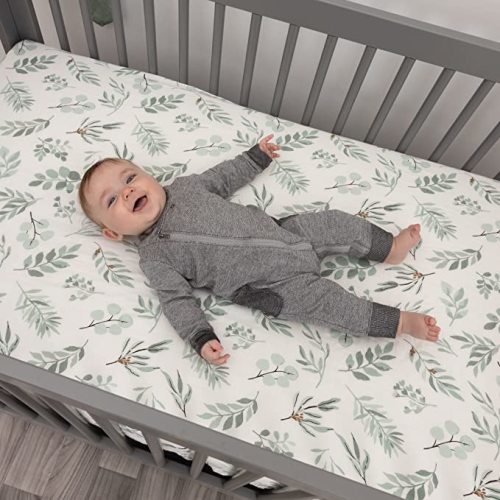 Organic Muslin Fitted Crib Sheet - Eucalyptus Leaves, 28”x52”