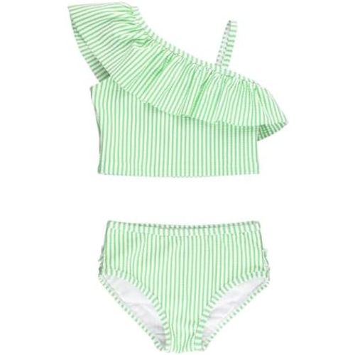 RuffleButts Baby/Toddler Girls Cropped 2-Piece Sleeveless Tankini Swimsuits with UPF50+ Sun Protection