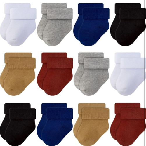 RATIVE Newborn Baby Socks 0-6,6-12 Months Terry Turn Cuff Socks for Boys Girls