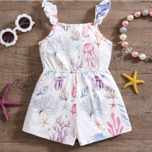 SHEIN Babygirl Casual Knit Stretchy Cute Cartoon Strap Romper, Suitable For Summer