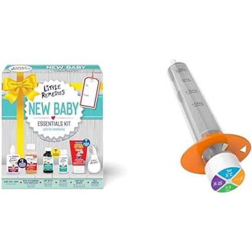 Little Remedies New Baby Essentials Kit, 6 Newborn Must-Haves for Stuffy Noses, Upset Tummies, Gripe Water, Fever Reducer & Diaper Rash + EZY DOSE Kids Oral Syringe for Liquid Medicine
