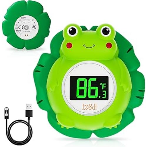 b&h Rechargeable Baby Bath Thermometer, Floating Safety Toddlers Bathtub Thermometer for Accurately Measuring Toddler’s Tub Water Temperature, Newborn Shower Essentials, Cute Frog