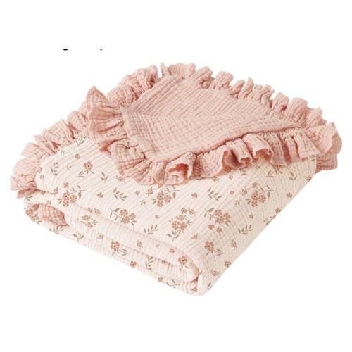 Konssy Flounce Muslin Baby Blankets, Cotton Crib Blanket for Baby Infant Toddler, Super Soft and Lightweight Nursery Blankets 40"x36" (Blossom)