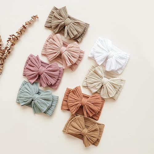 Prohouse 8 Pack Baby Headbands Soft Nylon Hairbands Hair Bows for Newborns Infants Toddlers and Baby Girls Elastic Hairbands for Daily Wear, Photoshoots