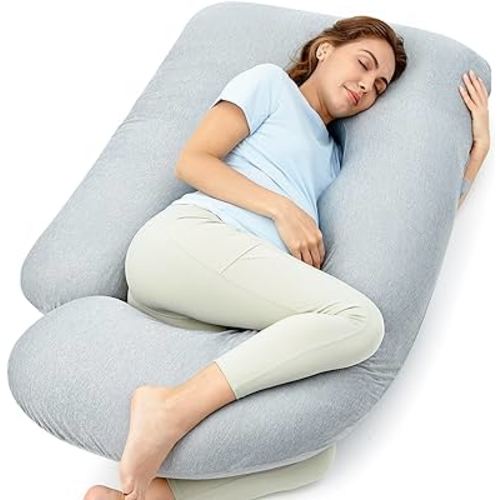 Momcozy Pregnancy Pillows with Cooling Cover, U-Shaped Full Body Maternity Pillow for Side Sleepers 57 Inch - Support for Back, Hip, Belly, Legs for Pregnant Women