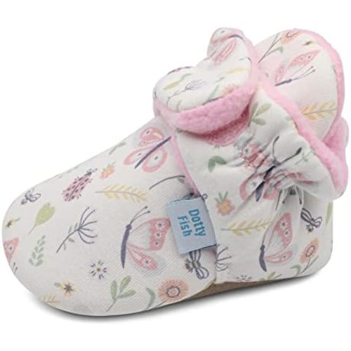 Dotty Fish Fleece Lined Baby Booties - Non-Slip Suede Sole - Warm & Cozy Slippers for Newborns to 24 Months - Perfect Winter Shoes for Babies
