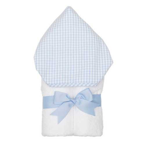 Personalized Blue Check Gingham Everykid Hooded Towel by 3 Marthas for Newborn to Toddler