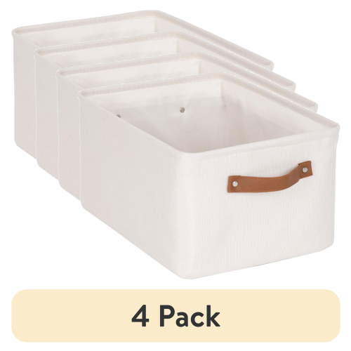 (4 pack) Mainstays Natural Canvas Fabric Decorative Storage Basket with Handles, 15 in x 8 in x 11 in