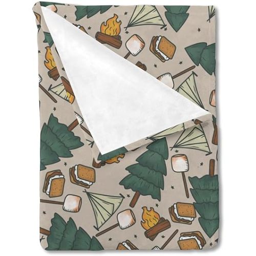 Camping Hiking Pine Marshmallow Toast Baby Blanket for Boys Gift, Summer Camp Outdoors Campfire Flannel Fleece Nursery Bed Blankets, Soft Lightweight Newborn Infant Toddler Kids Crib Bedding 30 x 40
