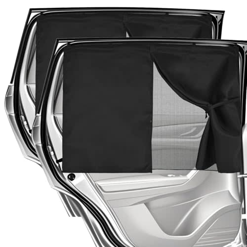 Car Window Shades, 2 Pack Magnetic Double Layer Car Sun Shade Baby, Adjustable Privacy Blackout/See-Through Window Curtains for Baby Kids UV Protection