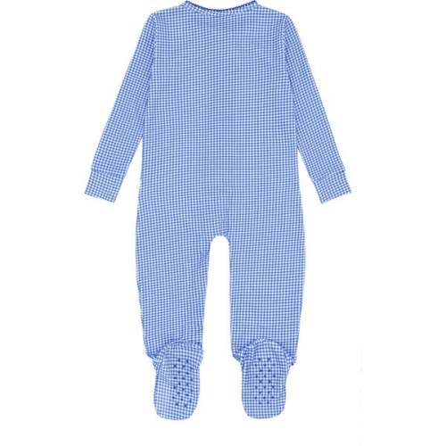 Baby Sky Blue Gingham Pima Footie - Minnow | Maisonette