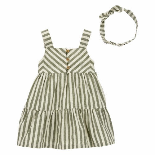 Baby 2-Piece Striped Linen Dress & Headwrap Set - Style,Green