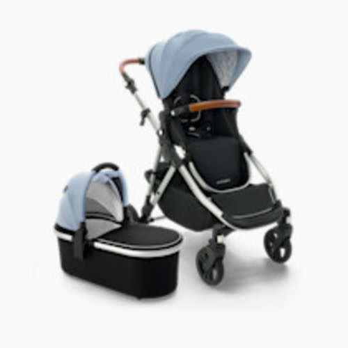 Mockingbird Single-to-Double Stroller 2.0 and Bassinet Bundle - Sky/Windowpane Canopy With Penny Leather
